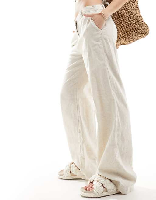 Weekday - Emmie - Broek van linnenmix met lage taille in beige, 2 van 5