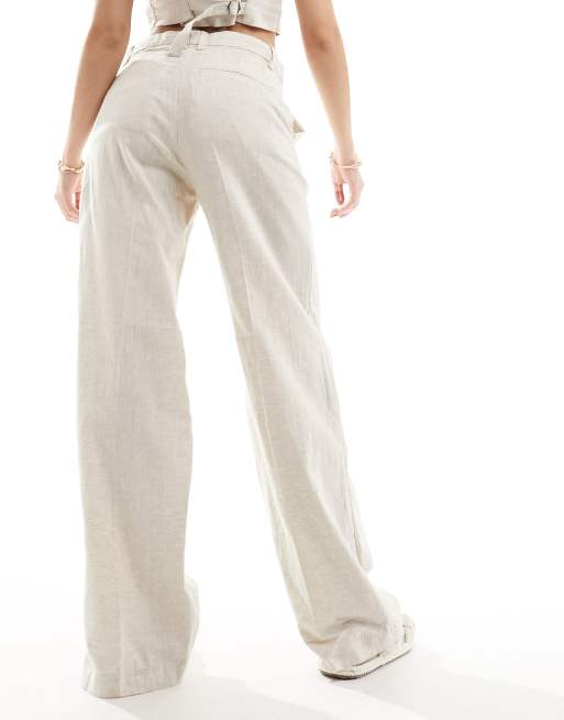 Weekday - Emmie - Broek van linnenmix met lage taille in beige, 3 van 5