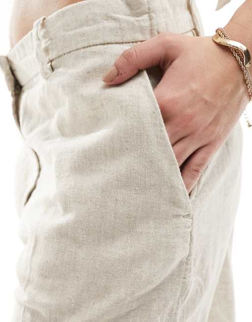 Weekday - Emmie - Broek van linnenmix met lage taille in beige, 5 van 5