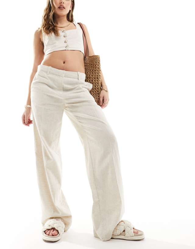 Weekday - emmie low waist linen mix trousers in beige