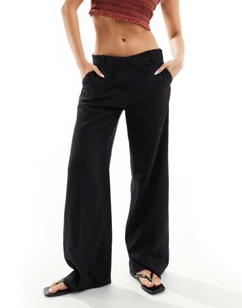 Weekday Emmie low waisted linen mix pants in black - view 1