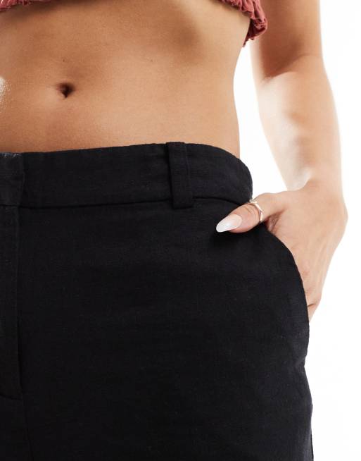 Weekday Emmie low waisted linen mix trousers in black, 4 of 5