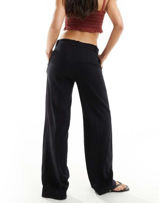 Weekday Emmie low waisted linen mix trousers in black, 5 of 5