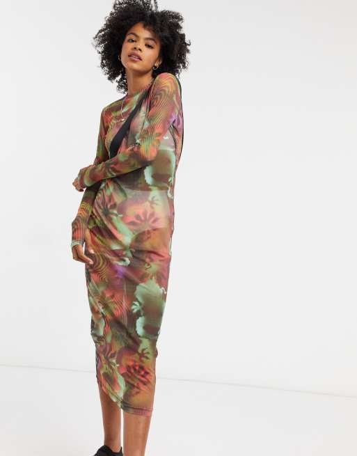 Weekday Emmy Cotton Midi Dress In Tie Dye MULTI