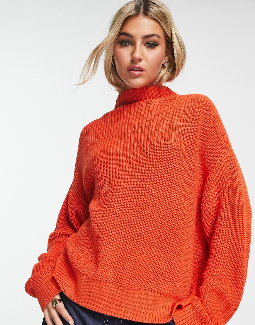 Weekday Emmy high neck sweater in bright orange