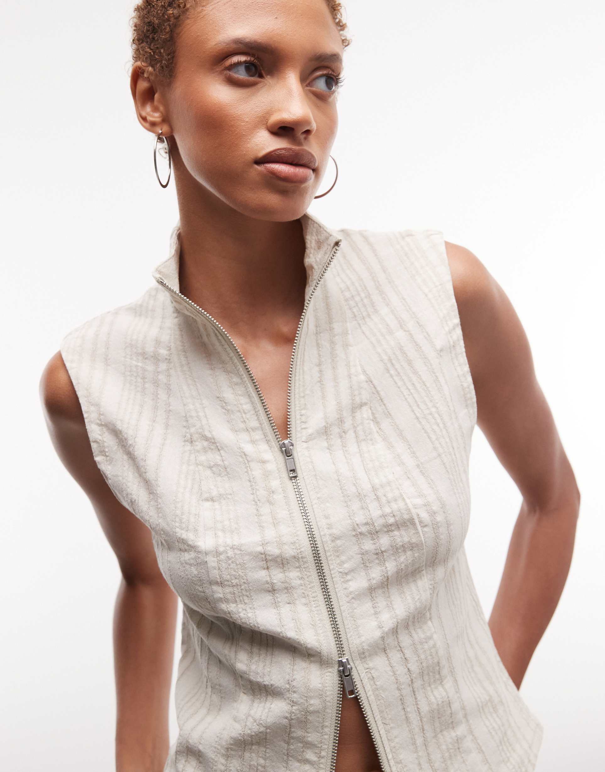 weekday emy stripe dyed woven top in off white