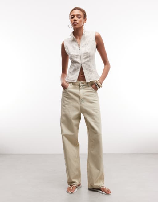 Weekday Emy stripe dyed woven top in off white, 2 of 4
