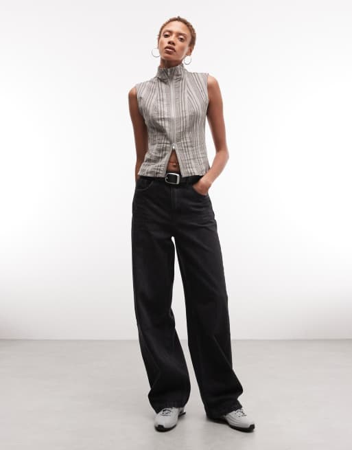 Weekday – Emy – Szarobrązowy top z tkaniny w paski, 2 z 4