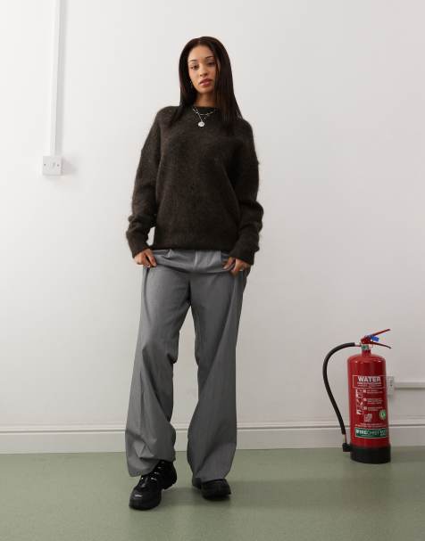 Weekday - Eneka - Maglione marrone scuro mélange premium in misto lana e mohair - view 1