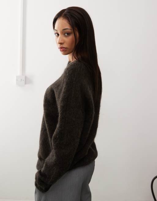 Weekday - Eneka - Maglione marrone scuro mélange premium in misto lana e mohair, 2 di 4