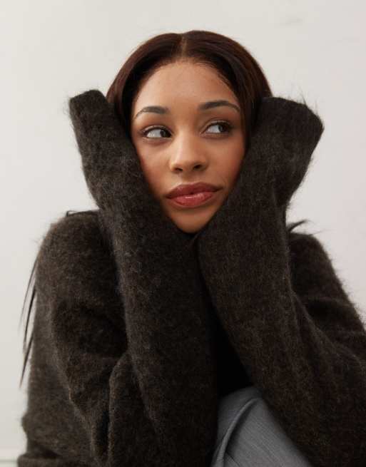 Weekday - Eneka - Pull en mohair et laine mélangés de qualité supérieure - Marron foncé chiné, 3 de 4