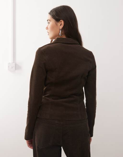Weekday – Eng anliegende Cordjacke in Dunkelbraun, Kombiteil, 2 von 4