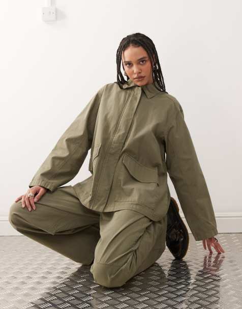 Weekday - Ensemble top et veste oversize en tissu ripstop à assortir - Kaki - view 1