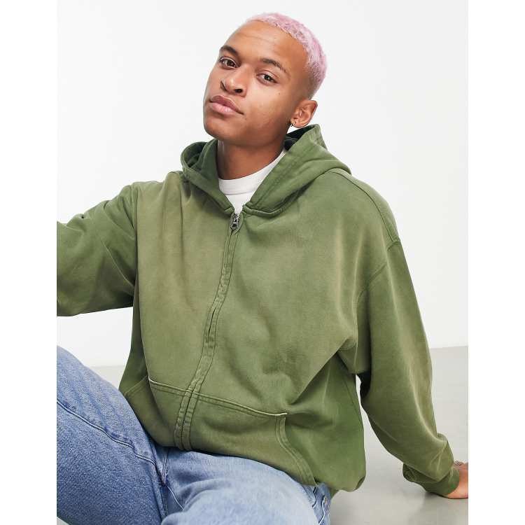 Weekday eric oversized hoodie with zip in sun bleach green | ASOS