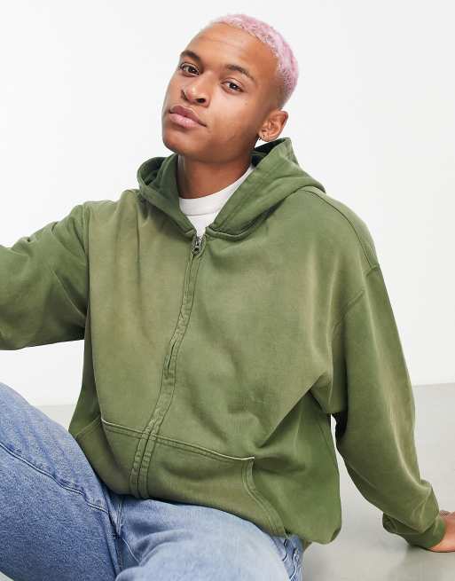 Weekday eric oversized hoodie with zip in sun bleach green