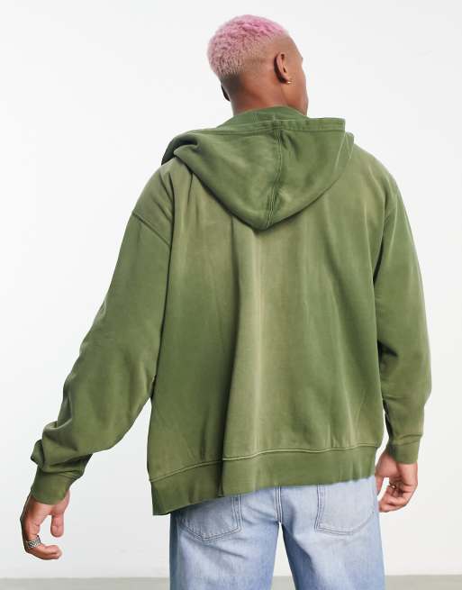 Weekday eric oversized hoodie with zipper in sun bleach green