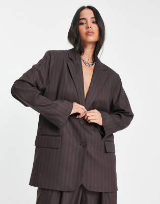 Weekday Erin co-ord striped blazer in brown