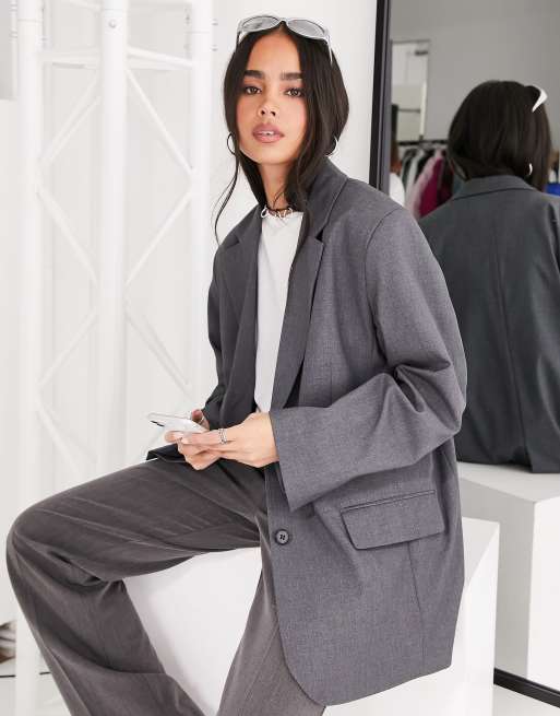 Gray Oversized Blazer by We11done on Sale