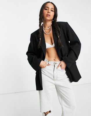 Weekday Erin polyester blend oversized blazer in black - BLACK