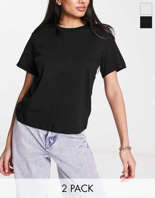 Weekday Essence 2 pack t-shirt in black and white | ASOS