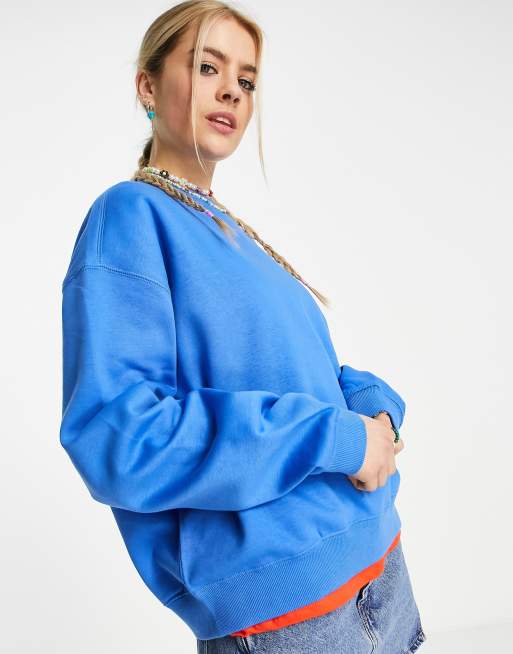 Weekday Essence cotton sweatshirt in blue - MBLUE