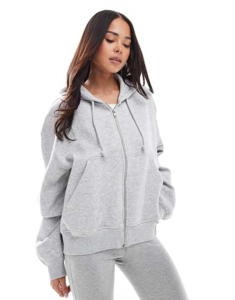 Weekday - Essence - Felpa squadrata grigia con cappuccio e zip - view 1