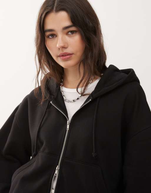 Weekday - Essence - Felpa squadrata nera con cappuccio e zip, 2 di 4