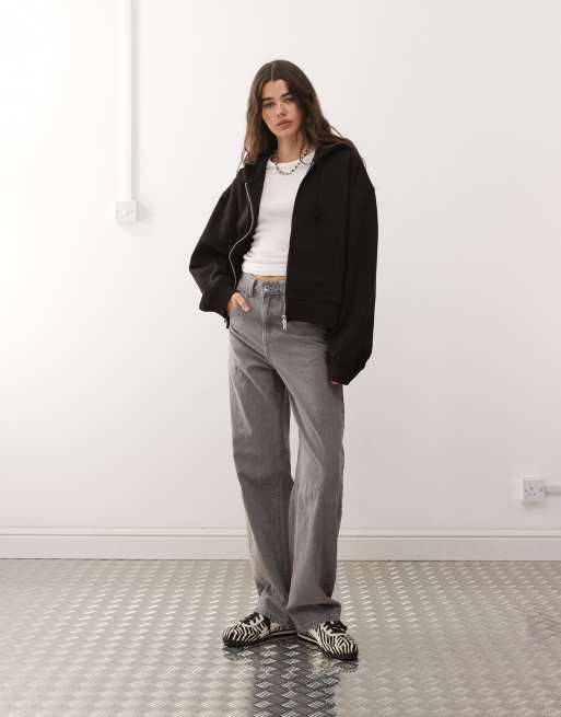Weekday - Essence - Felpa squadrata nera con cappuccio e zip, 3 di 4