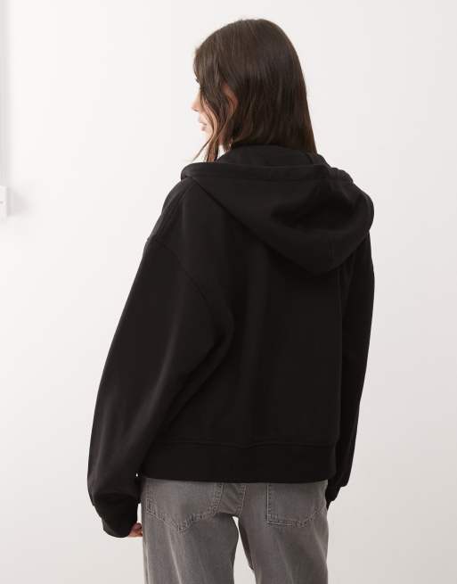 Weekday - Essence - Felpa squadrata nera con cappuccio e zip, 4 di 4