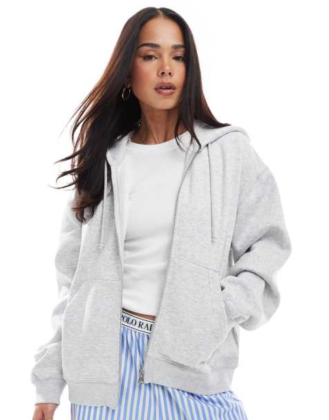 Weekday - Essence - Grå basis-hættetrøje med lynlås - view 1