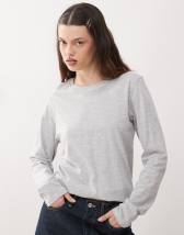 Gina Tricot off-shoulder long sleeve top with ruched channel detail and fluted sleeves in black
