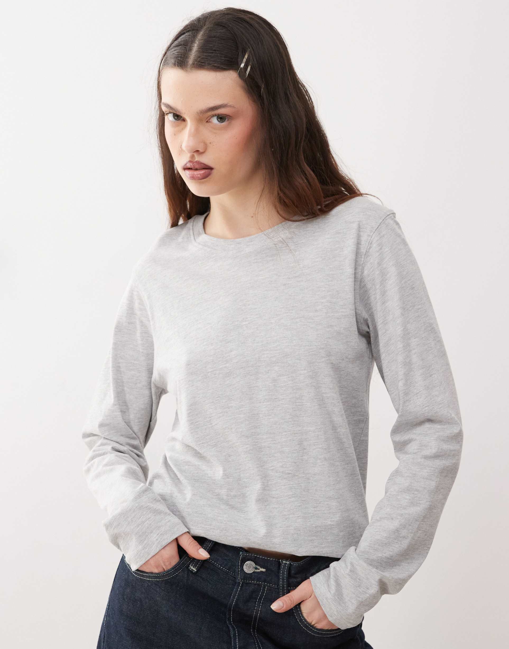 weekday essence long sleeve t-shirt in gray melange