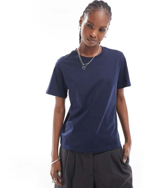 Weekday - Essence - Marineblå T-shirt i standard fit, 4 af 4