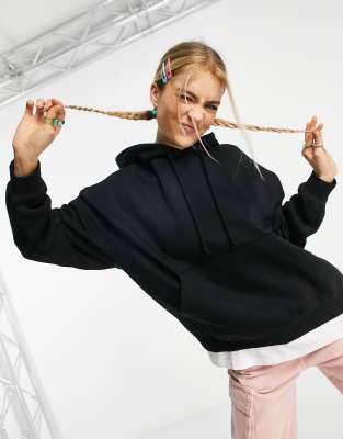 Weekday Essence Cotton Blend Hoodie In Black - Black In Black