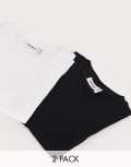 [Weekday] Weekday Essence standard 2 pack t-shirt in black white-Multi 2XS Black and white