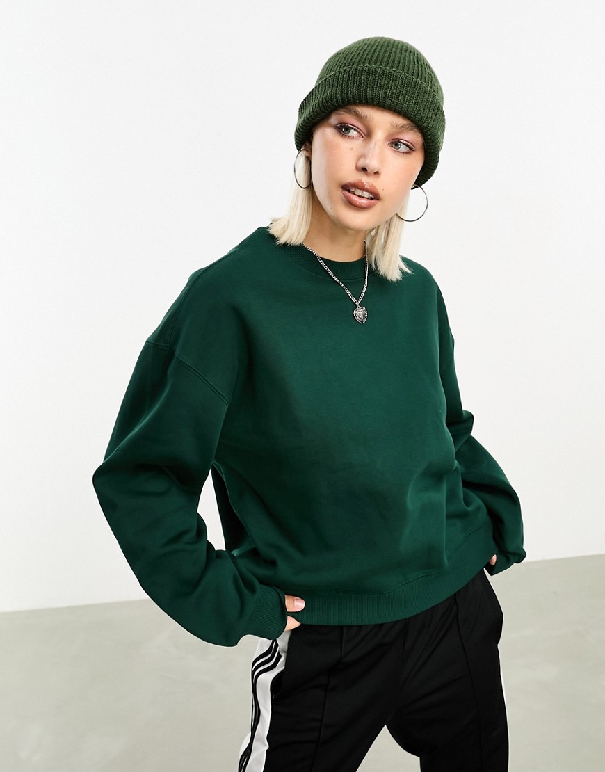 Weekday Essence Standard Fit Sweatshirt In Dark Green