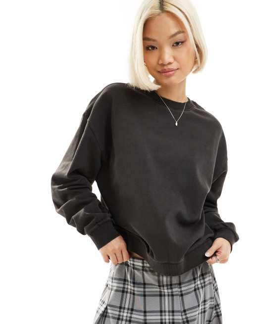 Weekday - Essence Standard - Forvasket sort sweatshirt
