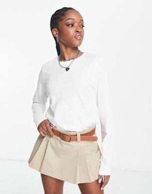 Weekday Essnence standard long sleeve top in white - ASOS Price Checker