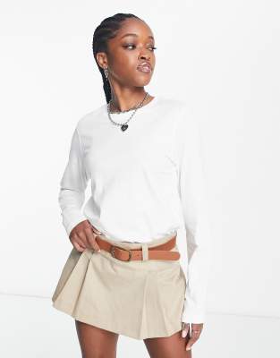 weekday essence standard long sleeve top in white