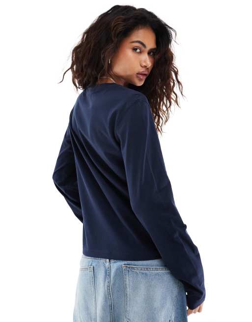 Weekday - Essence - T-shirt met lange mouwen in marineblauw, 2 van 4