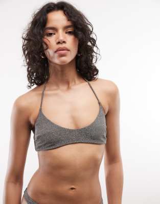 Weekday - Exklusives Neckholder-Bikinioberteil in glitzerndem Silber