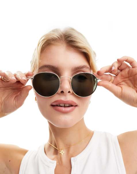 Weekday – Explore – Guldfärgade runda solglasögon i unisex-modell - view 1