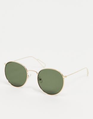 Weekday - Explore - Lunettes de soleil rondes avec verres verts - Doré