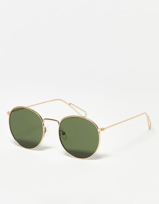 Weekday Explore round aviator sunglasses in gold