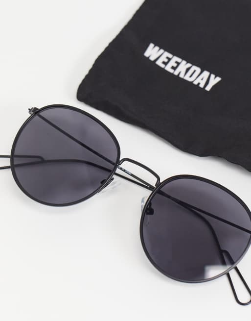 Weekday Explore Rounded Sunglasses in Black, 4 of 4