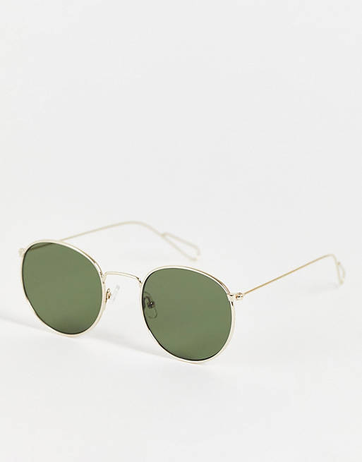 asos.com | Weekday explore rounded sunglasses in gold with green lenses