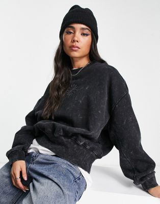 Weekday Extra co-ord sweatshirt with chunky rib and gathered sleeve detail in washed black