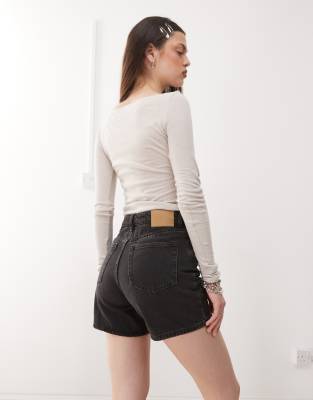 Weekday Eya High Rise Denim Shorts In Black