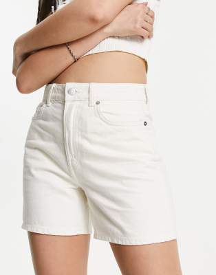 Weekday Eya High Waist Bermuda Denim Shorts In Ecru-white