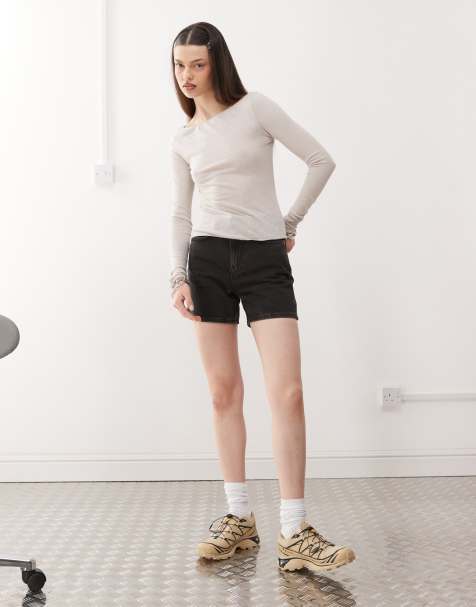 Weekday Eya high waisted denim shorts in tuned black exclusive to ASOS - view 1